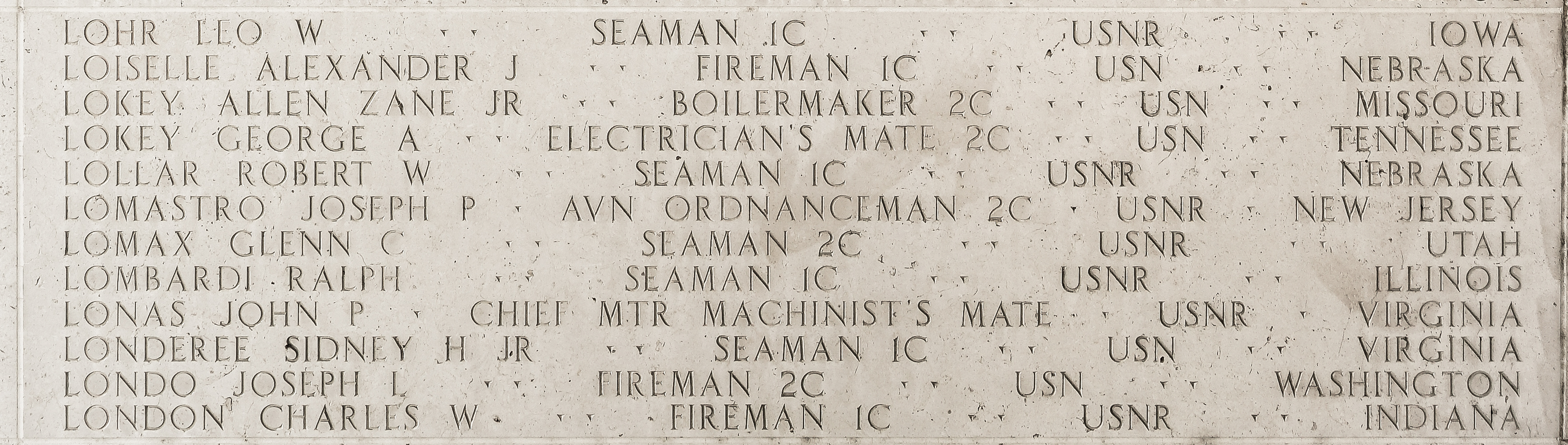 Allen Zane Lokey, Boilermaker Second Class